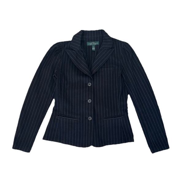 Lauren Ralph Lauren Women’s Black Gray 100% Cotton Pinstripe Blazer Size Small - Picture 1 of 6
